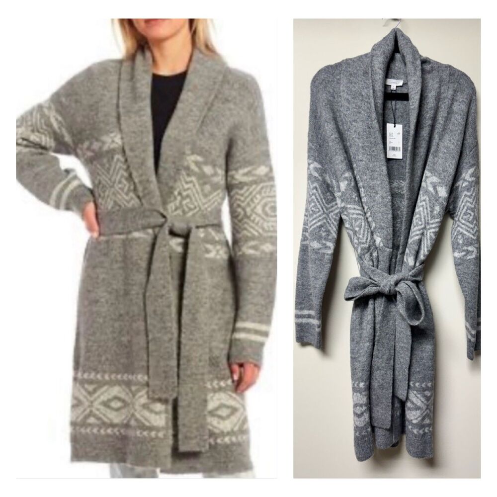 NWT - A LOVES A Wool Blend Belted Jacquard Long Line Cardigan Sweater, Sz L